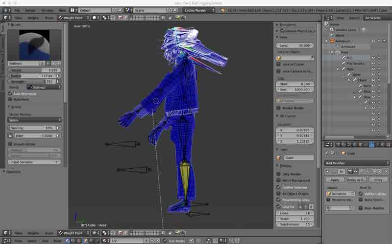 Weight painting adjustments on Petrushka.